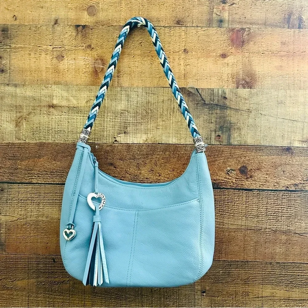NWOT Rare Blue W Heart 💙 Charm Tassel Brighton Barbados Ziptop Hobo